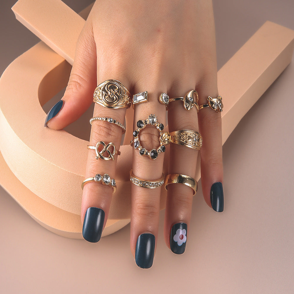 Gold Fox Serpentine Ring With Rhinestones Alloy Jewelry For Women Elegant Fashion Accessory EuropeanStyle Chic