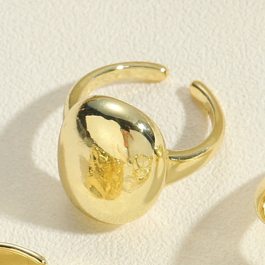 Women Open Adjustable Copper Ring Oval Geometric Metal Texture Polished Trendy Daily Wear Fashion Jewelry Gift