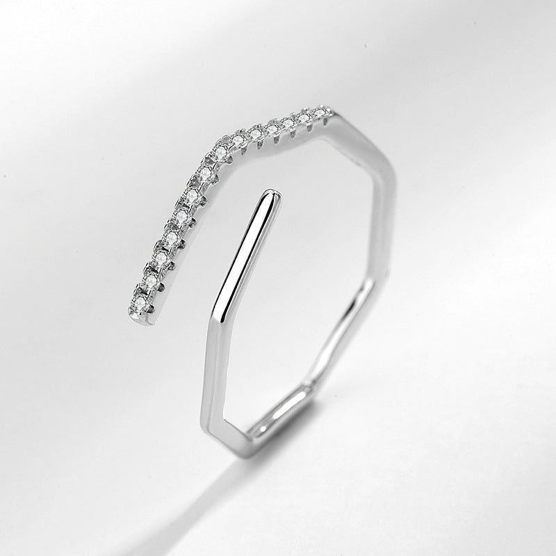 Sterling Silver Geometric Line Cross Ring Womens Adjustable Opening 925 Silver Jewelry Purity 925 Opening Rings