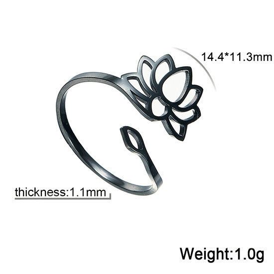 Lotus Flower Ring Adjustable Stainless Steel Vintage Inspired Jewelry For Her Gift Idea Elegant Everyday Style