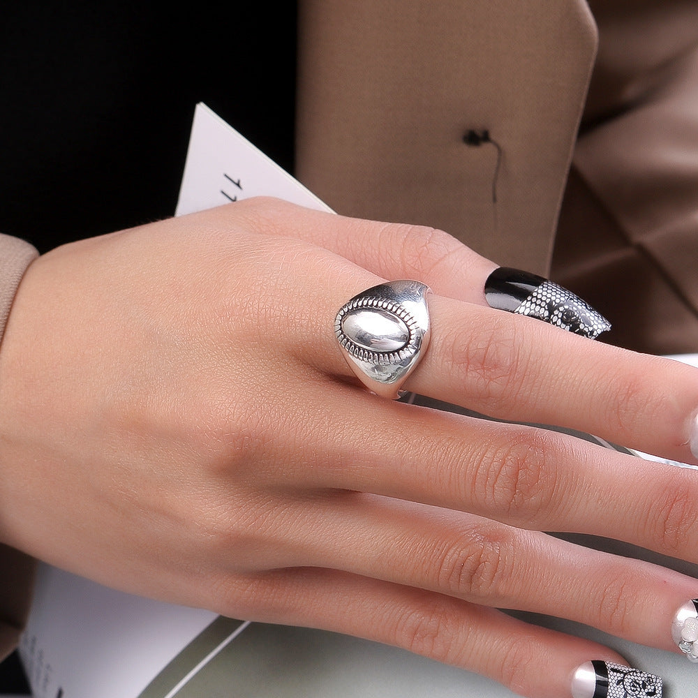 Geometric Adjustable Ring Oval Metal European Design Unisex Women White Gold Tone Fashion Accessory Sleek Look