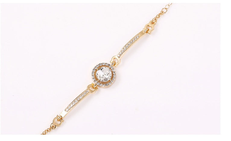 Geometric Electroplated Alloy Bracelet With Zircon Crystals And Extension Chain Korean Style Elegant Womens Jewelry