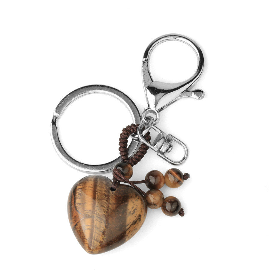 Natural Stone Keychain Electroplated Love Heart Key Chain Water Drop Bell Freshly Baked Unique Stone Drop Bell