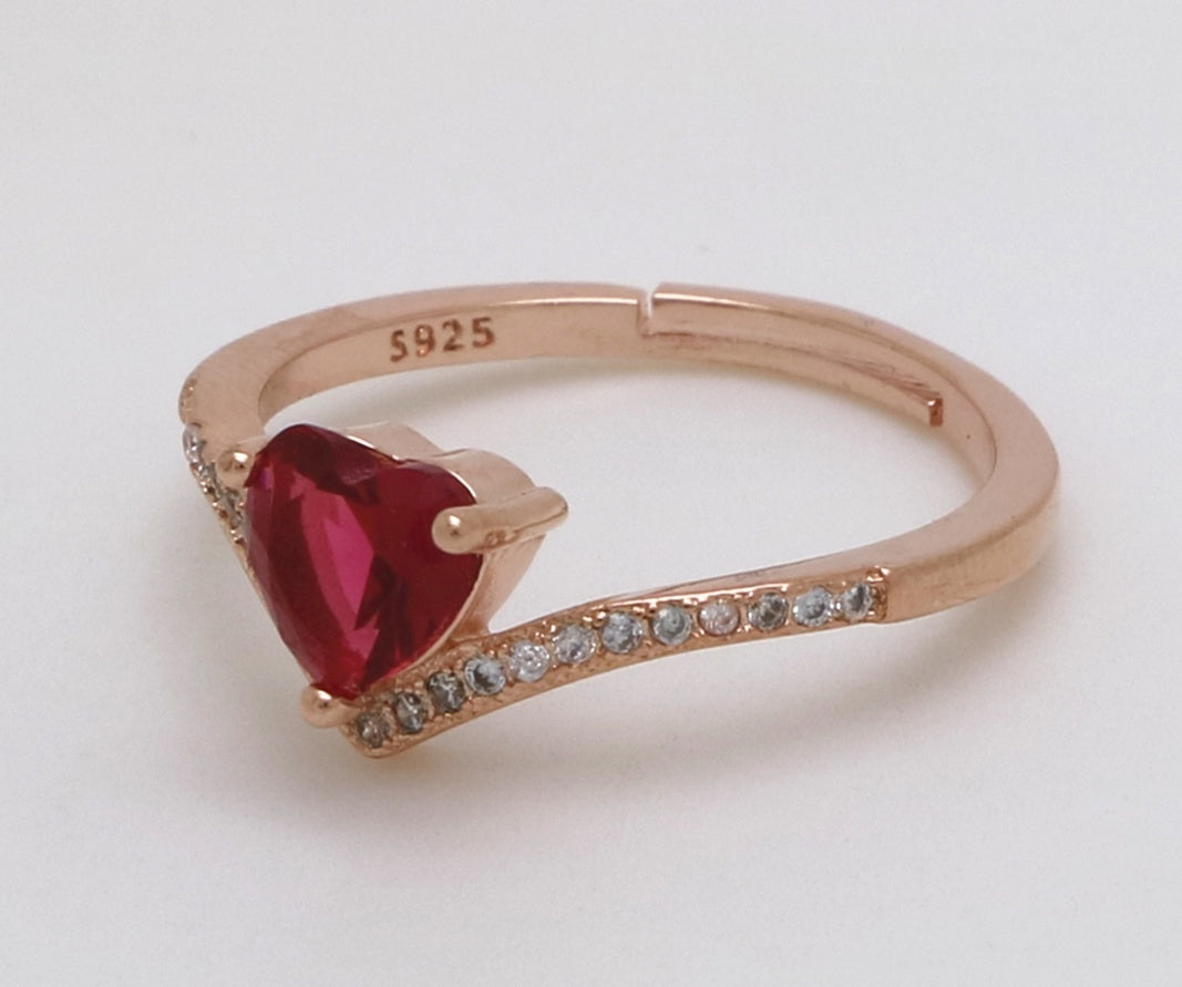 Heart Cut Red Garnet Ring With Copper Band Platinum Inlay