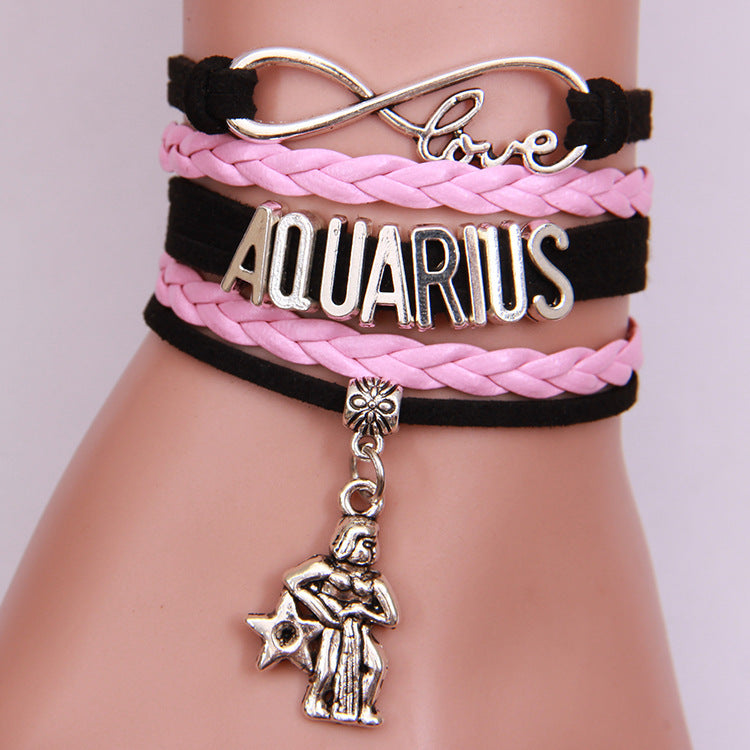 Unisex Woven Alloy Bracelet With Electroplating Constellation Letters Numbers Text Design Simple Everyday Style