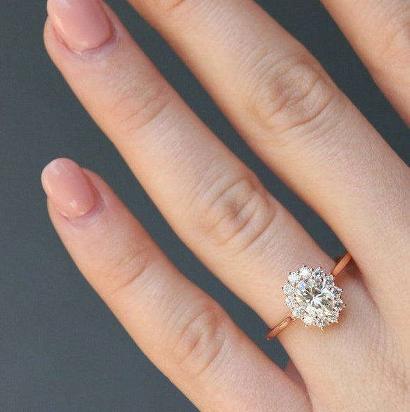 Egg Shaped Opal Ring European Style 18K Rose Gold Plated Jewelry for Women Timeless Zircon Accent Classic Look