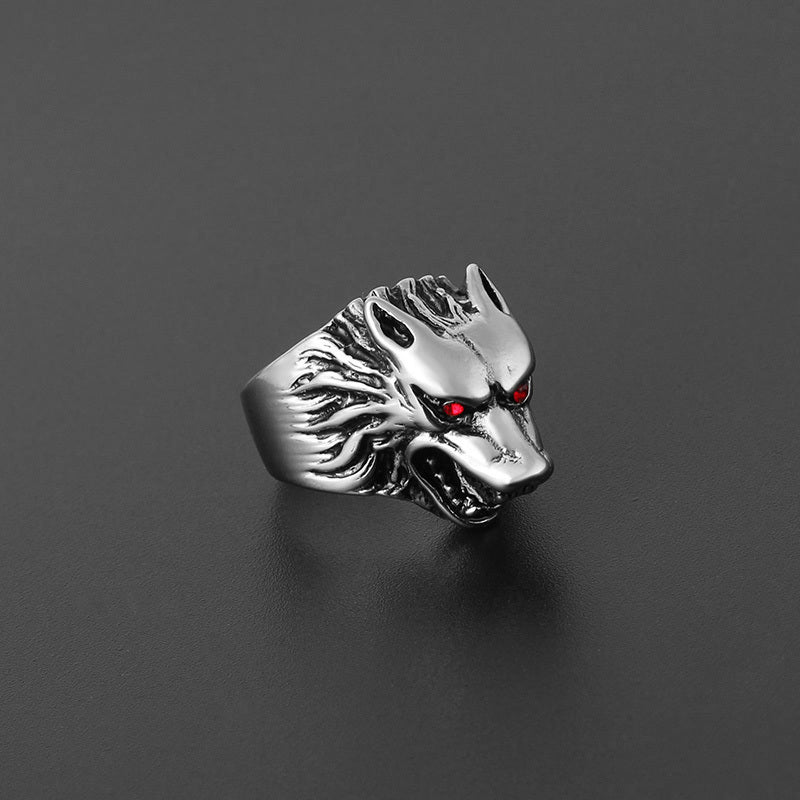 Mens Wolf Head Ring Punk Design Alloy Jewelry Electroplated Durable Statement Gift For Men Everyday Wear Deluxe