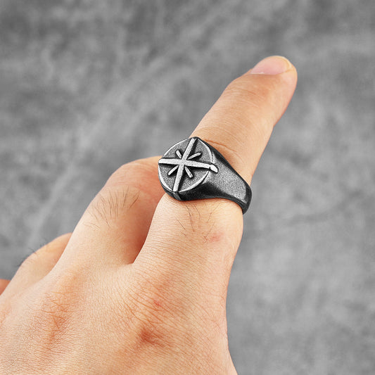 Geometric Vintage Titanium Men's Compass Ring