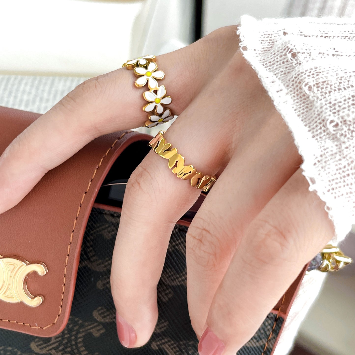 Titanium Steel Ring Butterfly Hollow Leaves Epoxy Geometric Design Fashion Jewelry Gift For Women Elegant Gift