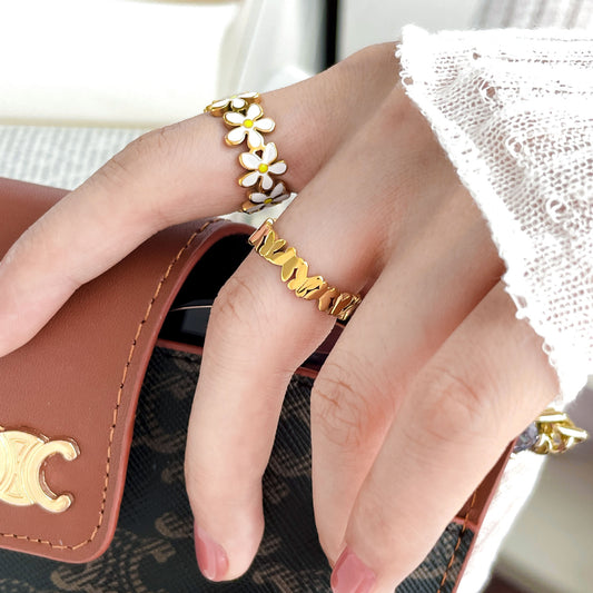 Titanium Steel Ring Butterfly Hollow Leaves Epoxy Geometric Design Fashion Jewelry Gift For Women Elegant Gift