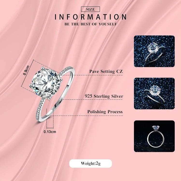 Six Prongs 2.75 Carat Simulated Diamond Ring Gold Plated White Copper With Zircon Hint For Women Classic Style