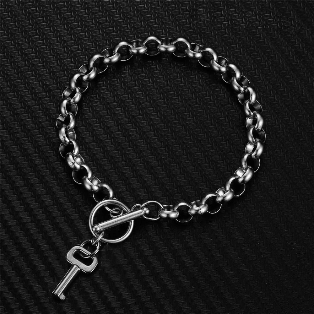 Womens Titanium Steel Bracelet With Key Pendant Charm Simple Design Wear Jewelry Gift For Her Gold Silver Gold