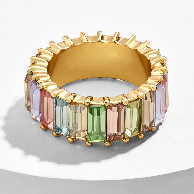 Gold Plated Zircon Ring Geometric Copper Fashion Jewelry For Women Elegant Durable Gift Versatile Gift For Her