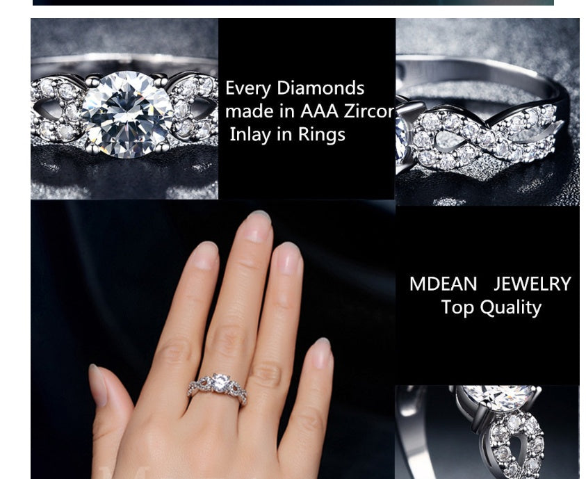 Womens Vintage Zircon Ring Inlaid Geometric White Gold Plated Copper Jewelry Elegant Durable Accessory Everyday Wear