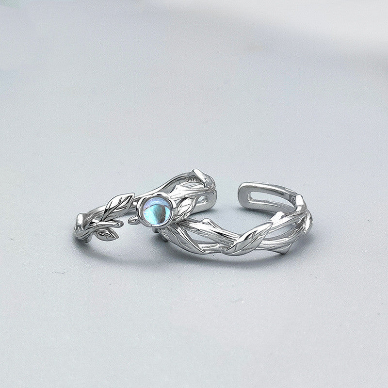 Adjustable Opening Silver Couple Rings With Rose Of Thorns Design Artificial Moonstones For Men And Women Today