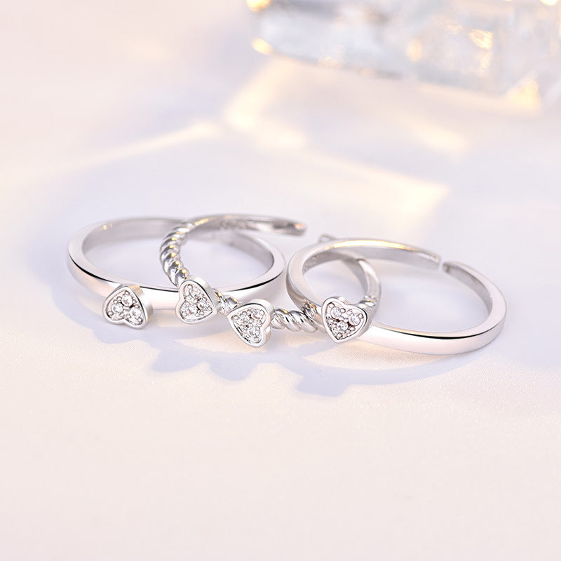 Womens Three Ring Set Four Leaf Clover Gold Plated Inlaid Gemstones Fashion Jewelry Accessory Elegant Gift For Women