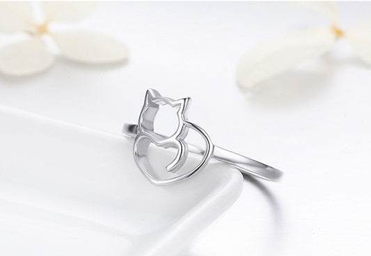 Womens Silver Cat Ring Animal Zodiac Design Ring with Zircon Accent Cute Kitty Jewelry Gift for Her Anniversary Celebrations Trade Fairs Employee Benefits Self Use