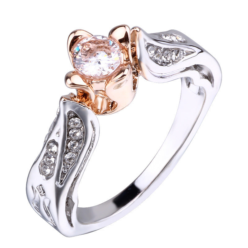 Womens Copper Ring Rose Flower Design Electroplated Finish Ring for Weddings and Special Occasions Europe and America