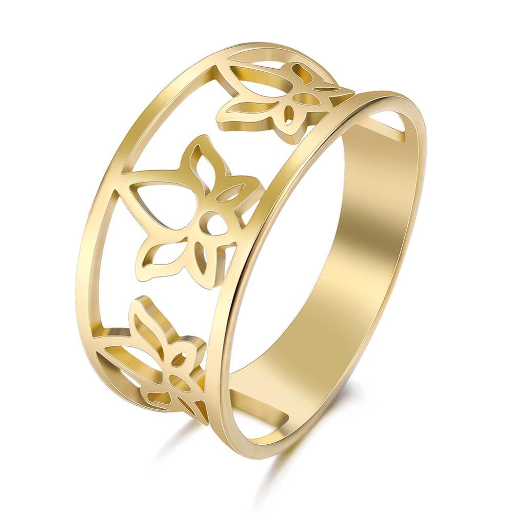 Couple Ring Stainless Steel Lotus Ring Rust Resistant Non Allergic Birthday Gift Rose Gold Steel Color Ring US