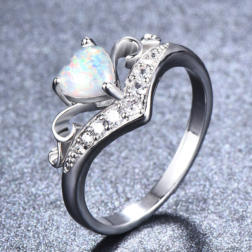 Vintage Heart Shaped Copper Electroplated White Gold Ring With Gems Orbo Style For Women Fashion Jewelry Collection