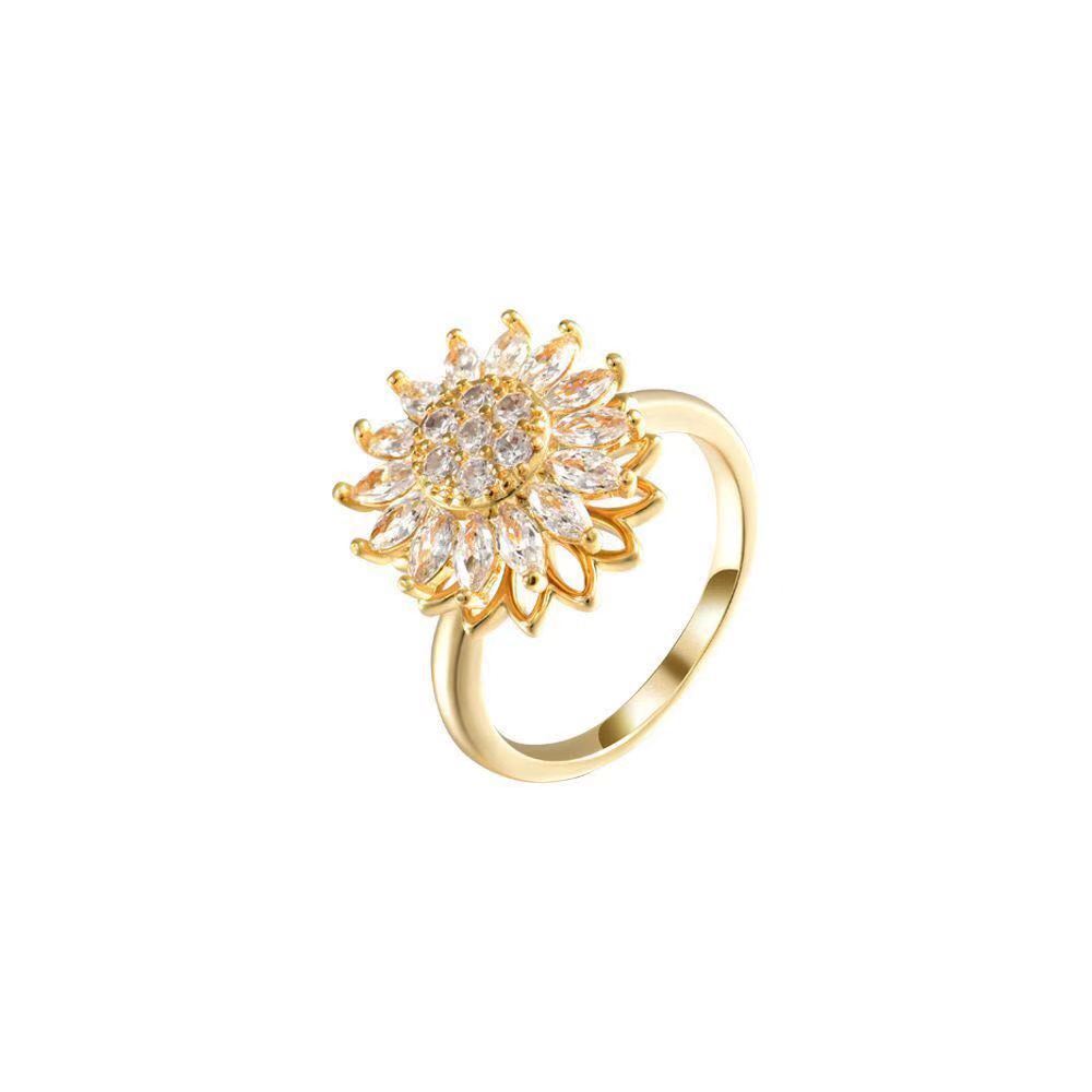 Sunflower Copper Ring For Women Adjustable Flower Design White Gold Color Decompression Ring For Anxiety Relief