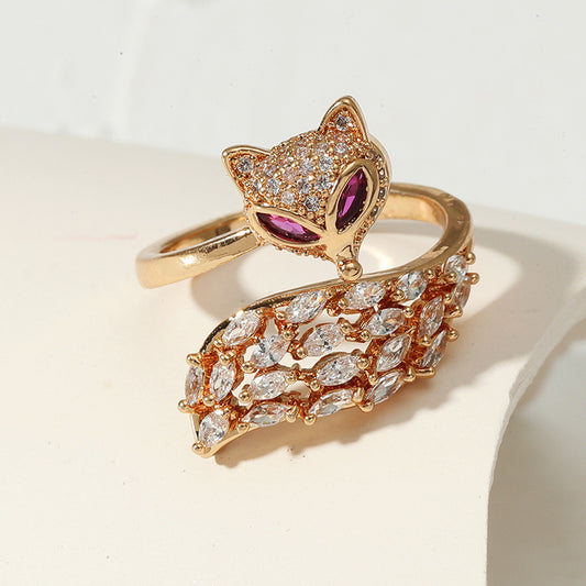 Golden GeometricTail Ring for Women with Adjustable Opening and AAA Zircon Inlay Elegant Electroplating Finish