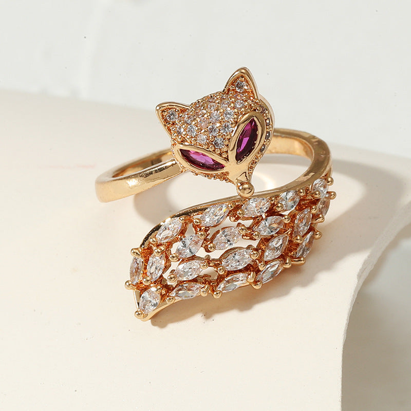 Golden GeometricTail Ring for Women with Adjustable Opening and AAA Zircon Inlay Elegant Electroplating Finish