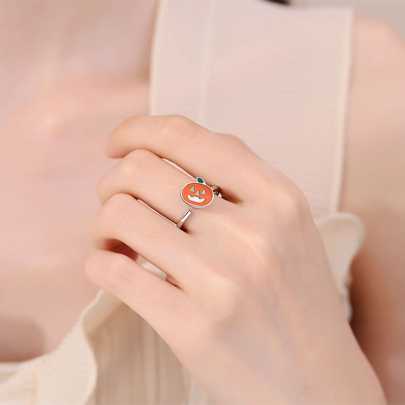 Women Copper Pumpkin Ring Adjustable Rotatable Design Fashion Jewelry For Daily Wear Cute Accessories Elegance