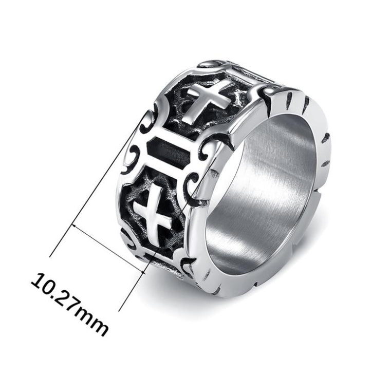 Mens Stainless Steel Cross Ring Religious Band Jewelry