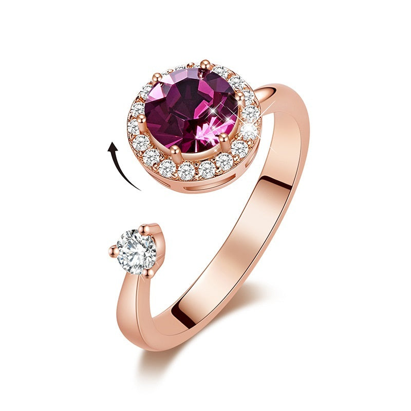 Ladies Rotating Crystal Inlay Ring With Copper Band Adjustable European American Style Jewelry Elegant Shimmer