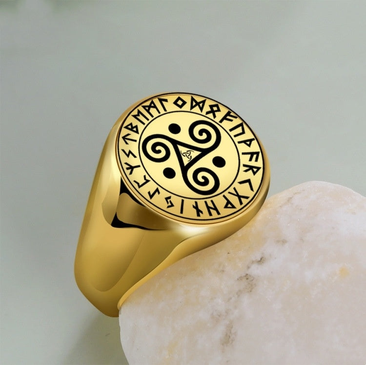 Unisex Stainless Steel Ring Geometric Triangle Aoding Symbol Pattern Letters Gold Finish Sizes 9 10 11 12 Gold