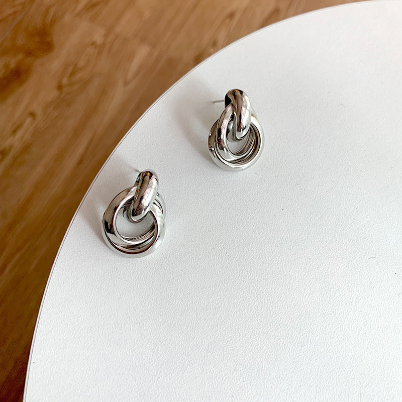 Geometric Stud Earrings Alloy Electroplated For Women Korean Fashion Gold Or Silver Jewelry Gift For Everyday Wear