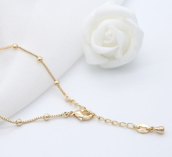 Womens Copper Chain Bracelet With Round Glass Bead Electroplated Fashion Jewelry Beaded Chain Glass Bead Chain