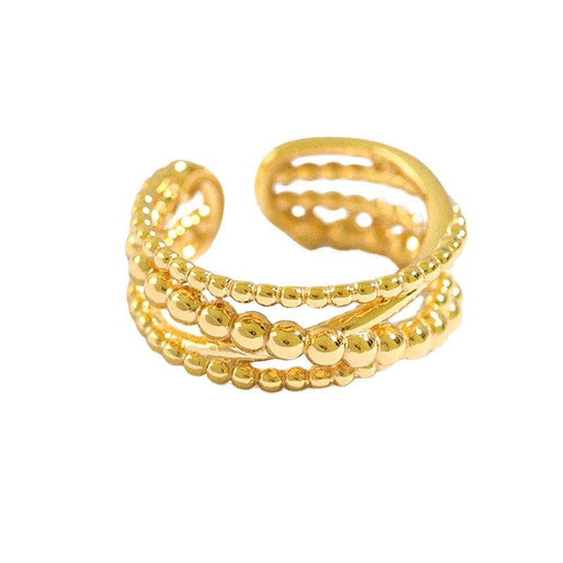 Womens Open Ring Adjustable Braided Winding Multilayer Cross Copper Ring Irregular Wave Geometry Ring European