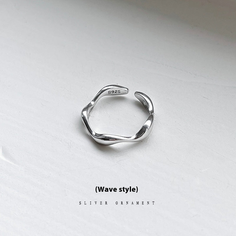Adjustable 925 Silver Ring Unisex Geometric Wave Twist Cross Design for Everyday Wear Open adjustable size fit