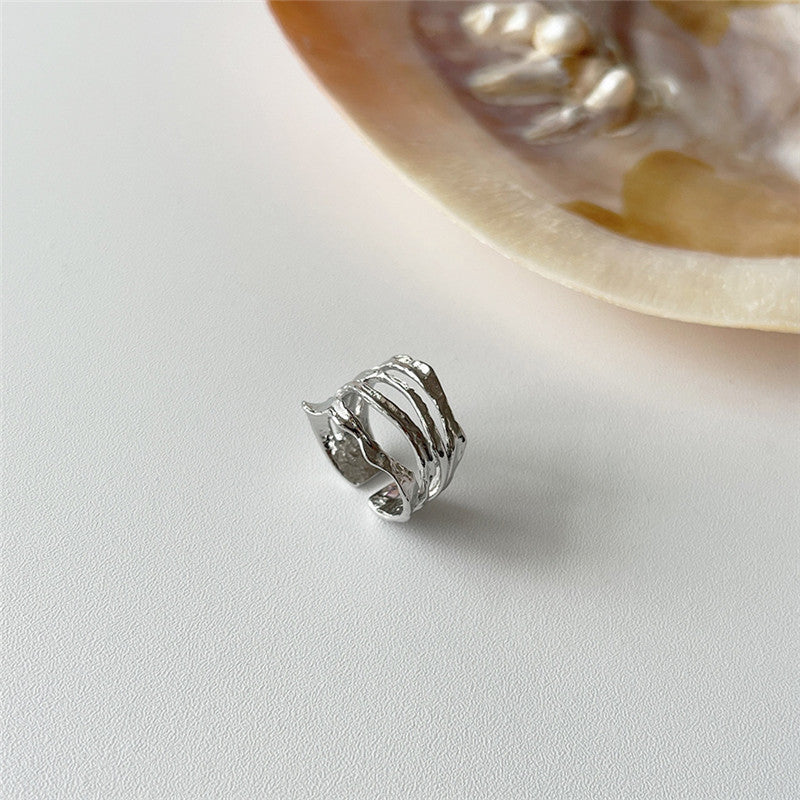 Gold Plated Copper Ring Adjustable Irregular Geometric Design Ring Korean Style Fashion Temperament Open Rings