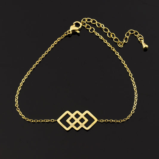Womens Geometric Square Bracelet Stainless Steel Web Design Korean Fashion Jewelry Anniversary Celebration Stylish