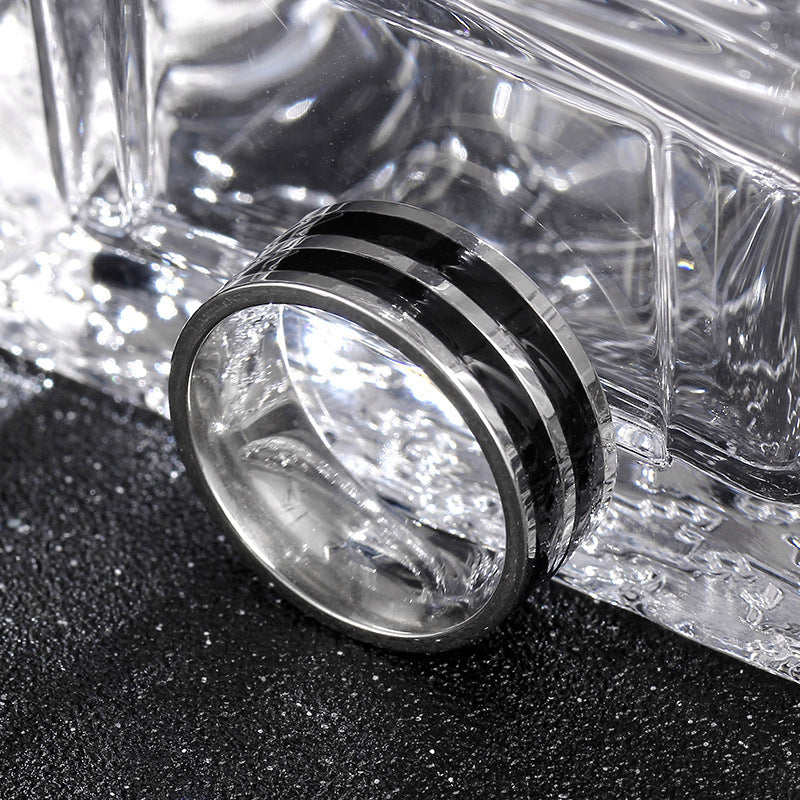 Titanium Steel Couple Rings 8mm Engraved Geometric Design Double Ring Silver Promise Bands for Him and Her Gift Idea