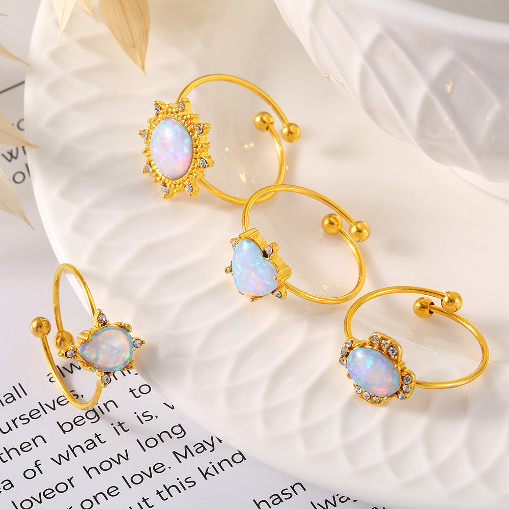 Women's Open Adjustable Ring with Gem Rhinestone Simple Geometric Design Stainless Steel 18K Gold Plated Ring for Her Special Interest Light Luxury