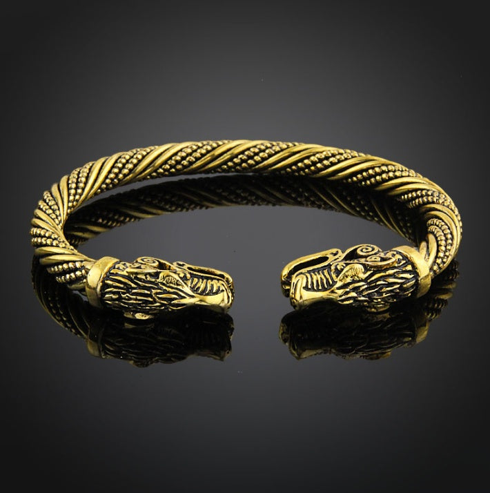 Unisex Wolf Head Zodiac Bracelet Alloy Bangle In Ancient Silver For Men And Women European American Design Everyday