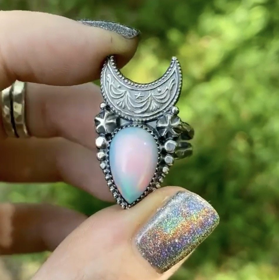 Vintage Geometric Moon Ring Copper Prong Setting For Women Skull Hip Hop Style Party Jewelry Trendy Statements