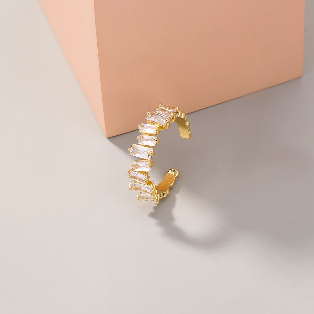 Adjustable Geometric Zircon Inlaid Copper Ring Irregular Design And Electroplated Finish European Style Bold Statement