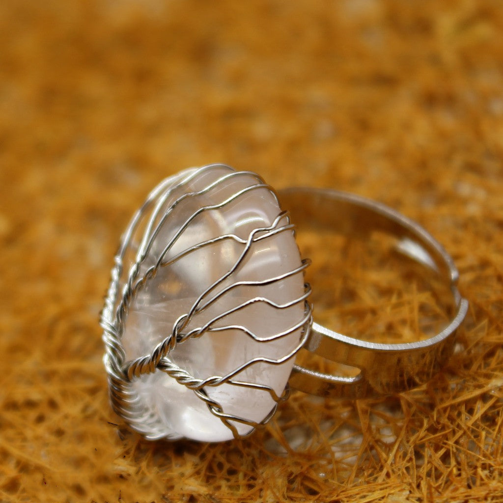 Unisex Korean Inspired Leaf Design Gemstone Ring Handcrafted