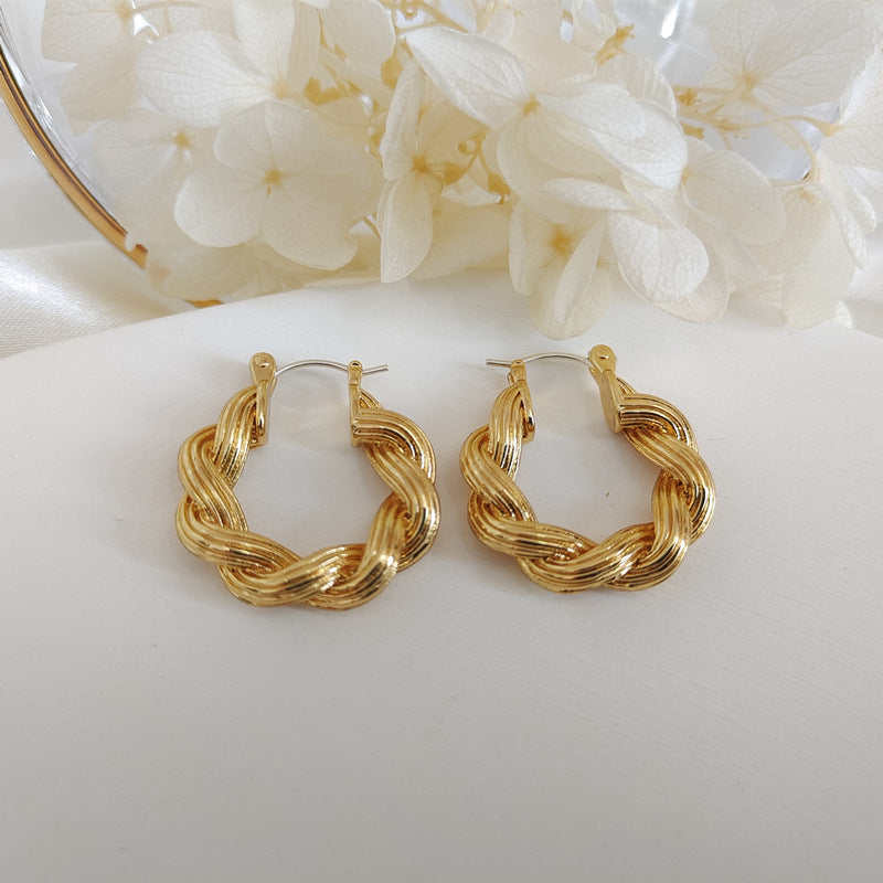 Twisted Braided Alloy Earrings with Artificial Gemstones Modern Vintage Fashion Jewelry For Everyday Occasions