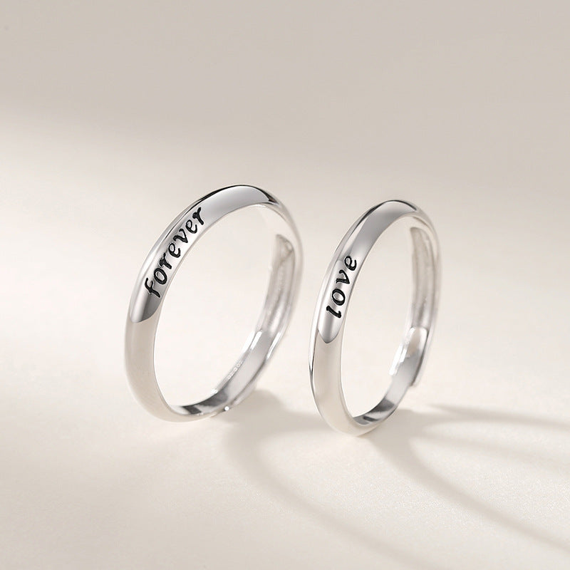 Eternal Love Couple Ring Adjustable Opening Electroplating 925 Sterling Silver White Gold Promise Rings Wedding