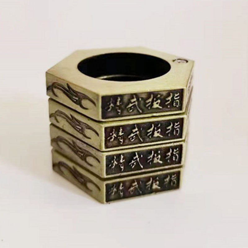 Round Lettering Old Bronze Ring Set 4 Styles Square Bronze Silver Gray Silver Gold Includes 4 Rings Ready Pack