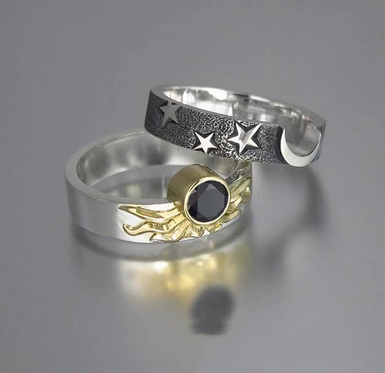 Unisex Star Moon Ring Double Layer Gold Plated Alloy Electroplated Jewelry With Inlaid Artificial Gems Sparkle