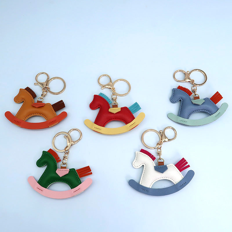 Handmade Artificial Leather Horse Keychain Pendant Exquisite Manual Craftsmanship Light Blue Orange Blue Light