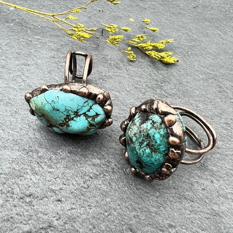 Unisex Turquoise Crystal Ring With Amorphous Geometry Electroplated Irregular Asymmetric European Style Elegant