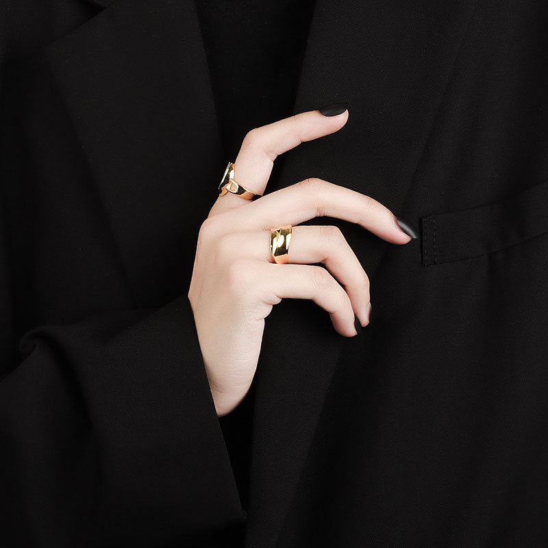 Adjustable Copper Band Ring With White Gold And Yellow Gold Tone Open Design 17.7mm Wide Everyday Elegant Look